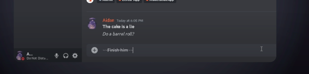 A screenshot of Discord demonstrating how to format strikethrough text