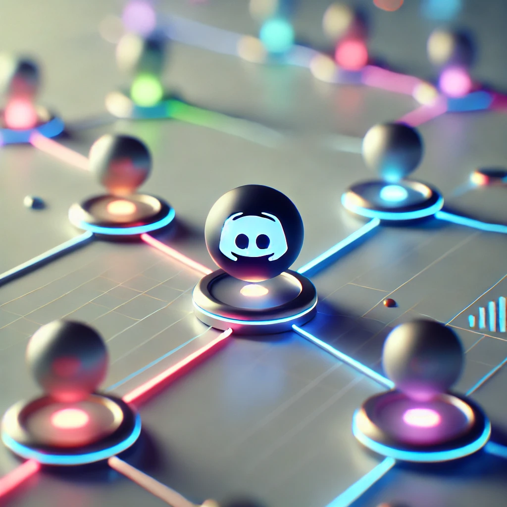 A minimalistic conceptual image representing the value of Discord. The image features a few glowing, colorful orbs interconnected by simple digital pathways, symbolizing key community interests such as gaming, music, and creativity. The background has a clean gradient of blue and purple hues, evoking a calm and digital atmosphere focused on connection and communication.
